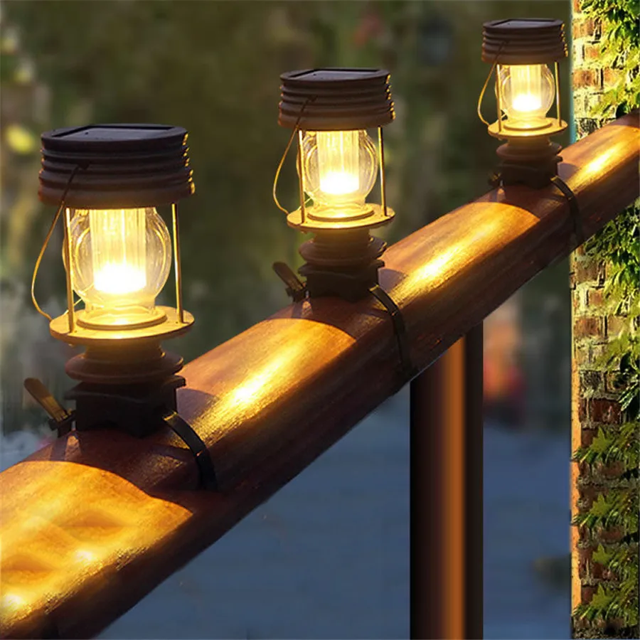 

Solar Lantern Hanging Lights Outdoor Solar Powered Waterproof Vintage Design Table Light Solar Patio Fence Lamp For Yard Garden
