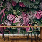 Пользовательские настенные Papel де Parede 3D стены Бумага современный розового и зеленого цветов растение из тропического леса листья Гостиная фон стены Бумага