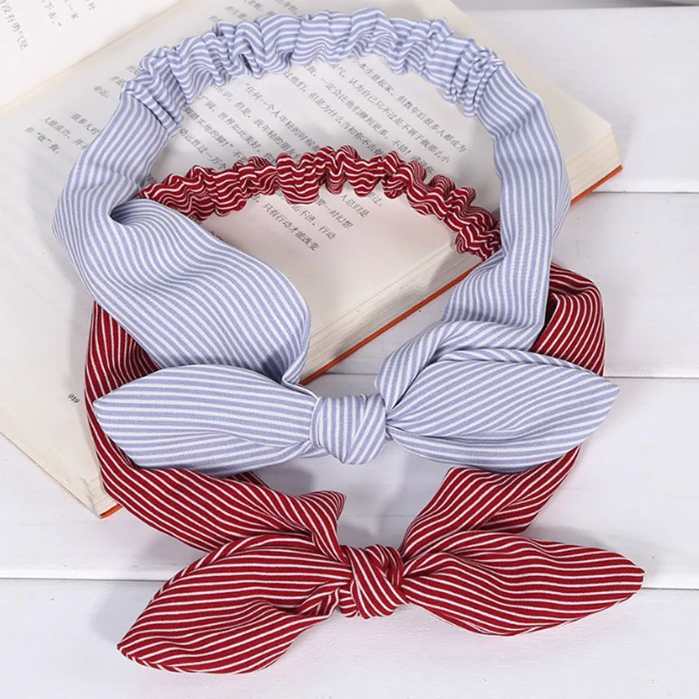 

Women Girl Rabbit Ear Headband Stripe Printed Hairband Hair Rope Ties Elastic Ponytail Holder Summer Hair Accessories Headwear
