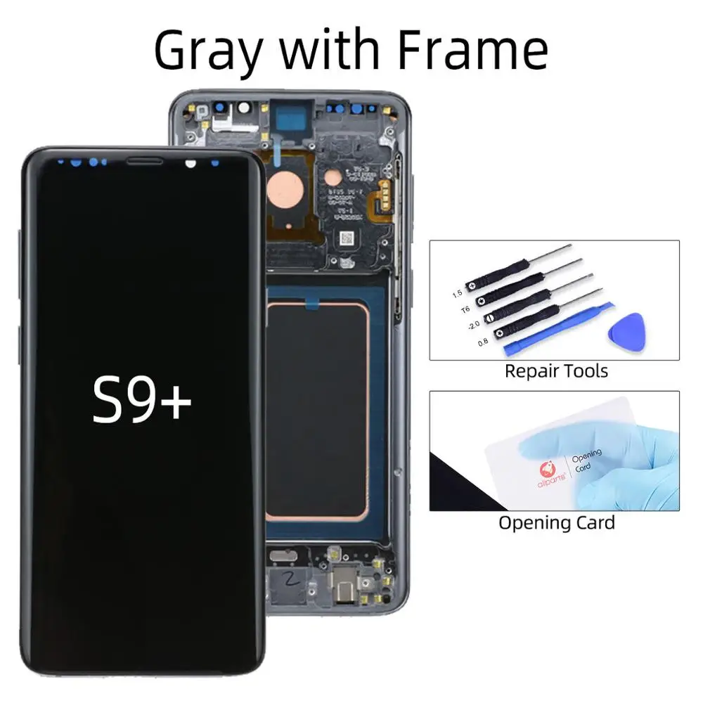 AMOLED Дисплей для SAMSUNG Galaxy S9 LCD G960 G960F S9 Plus LCD G965 G965F экран в сборе с тачскрином на рамке - Цвет: S9 Plus Gray Frame