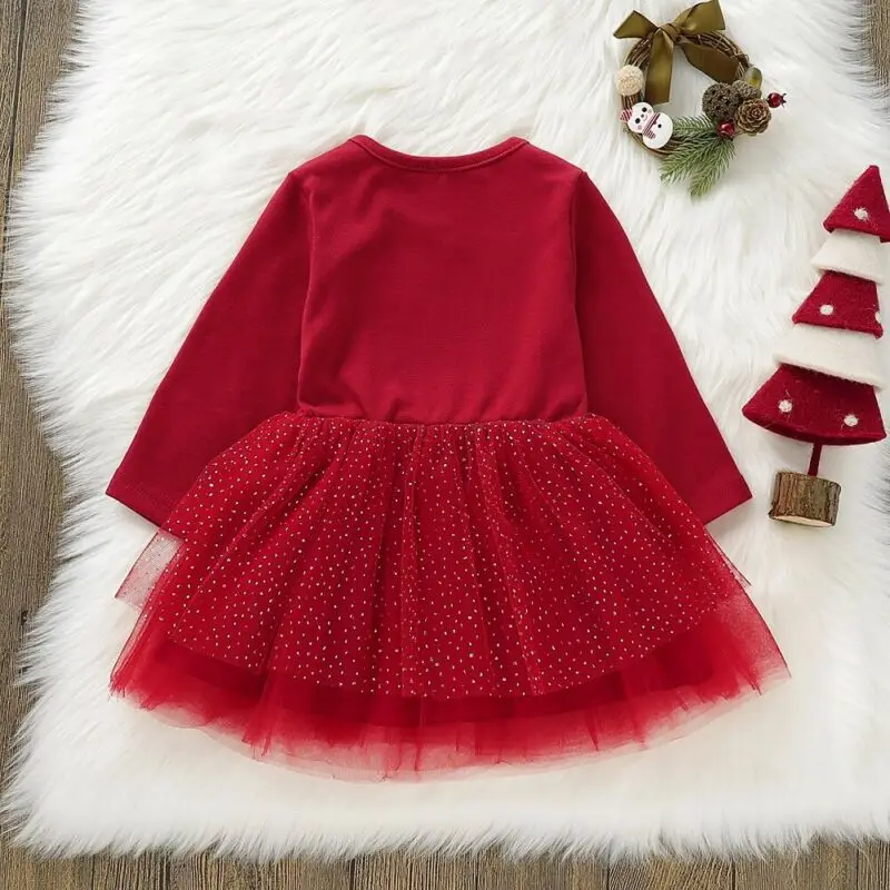 Baby Dress 2019 Christmas Toddler Infant Girl Xmas Clothes Long Sleeve Lace Tutu | Мать и ребенок