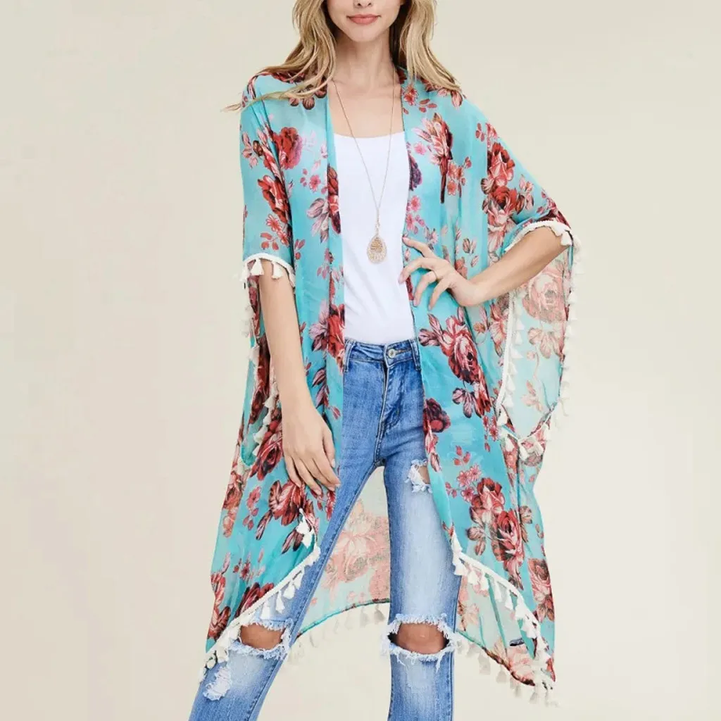Женский модный шифоновый Повседневный Топ с принтом Свободный кардиган