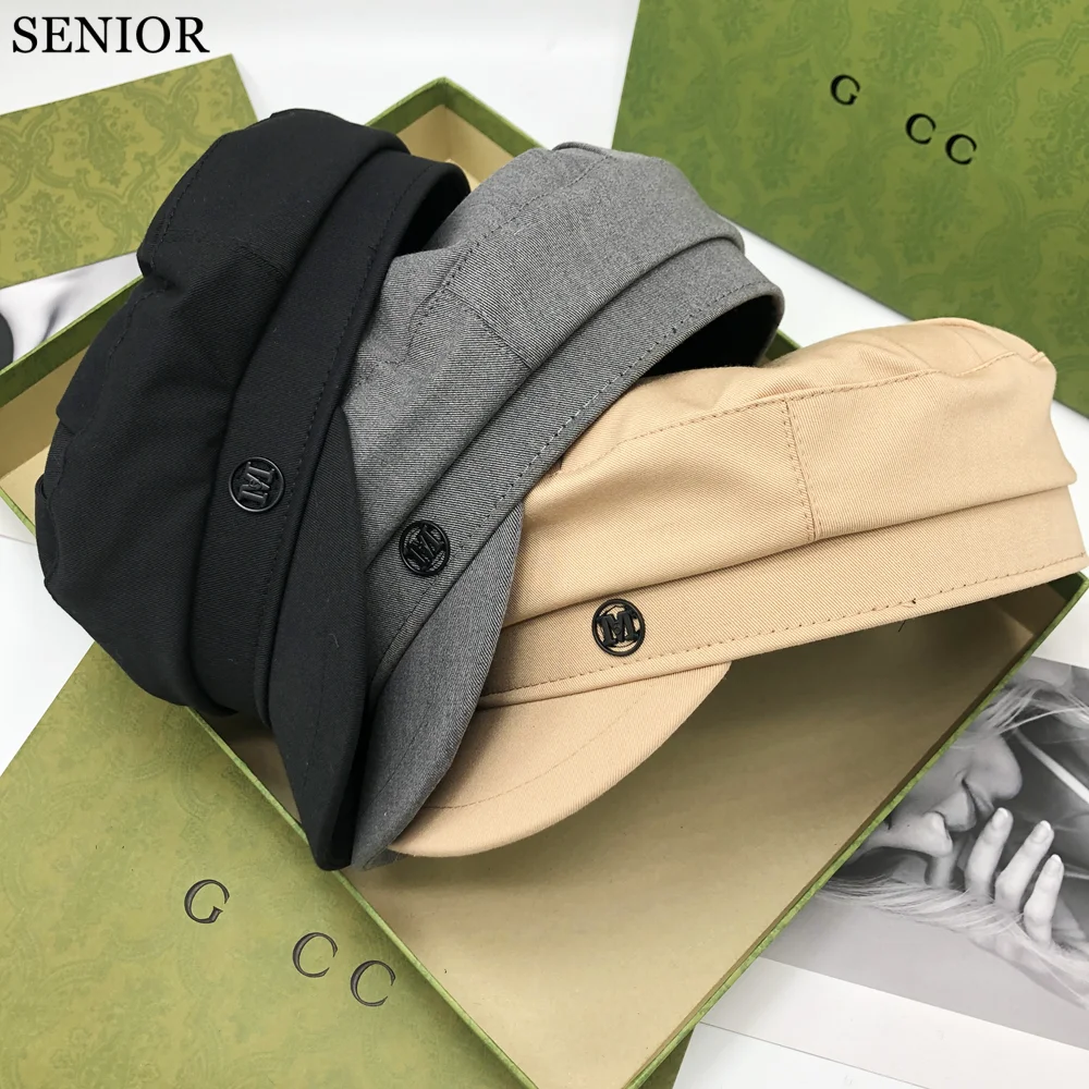 

Осенне-зимняя плоская верхняя однотонная элегантная женская темно-синяя шляпа с буквами, повседневная регулируемая повседневная женская ш...