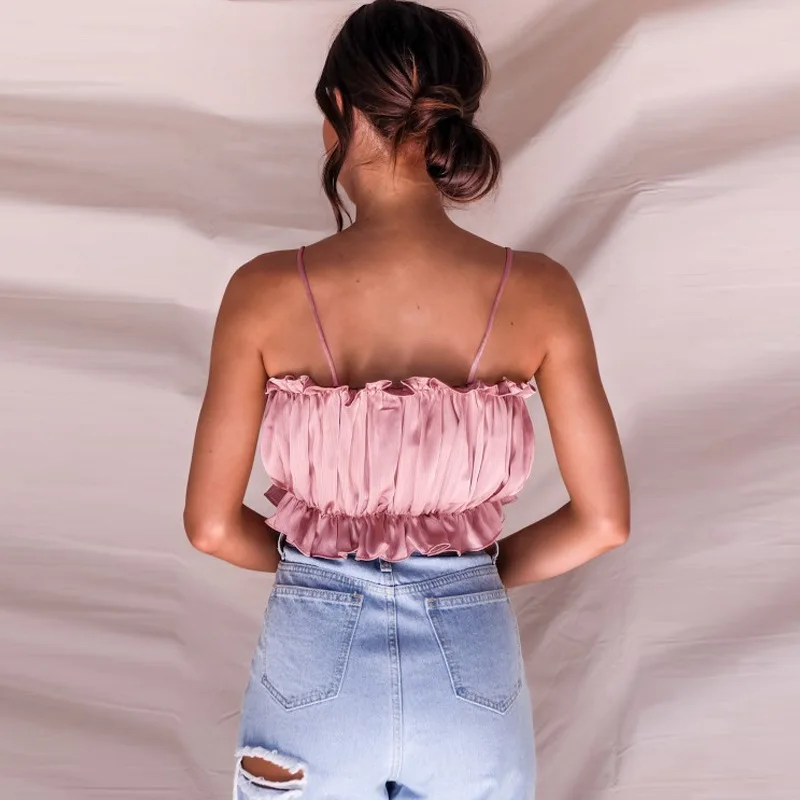 

Strap Wild Vest Sexy Pleated Tube Top Fashion Wild Short Woman Solid Clothes