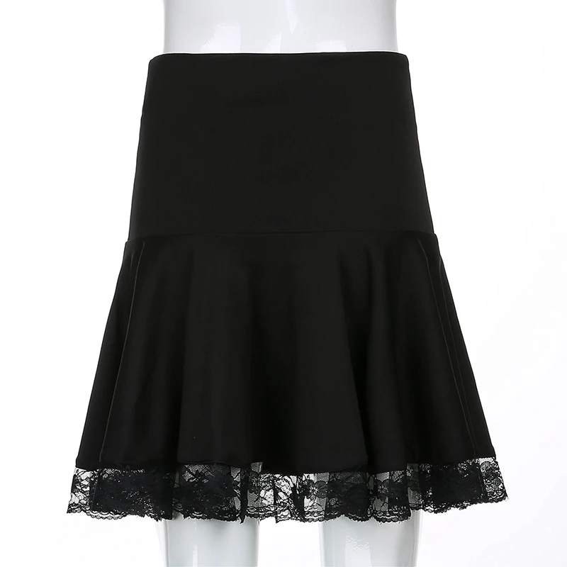 

Sweetown Black Goth Y2K Pleated Skirt Woman Punk Style Dark Academia Aesthetic Vintage Mini Skirts Lace Edge High Waist Saias
