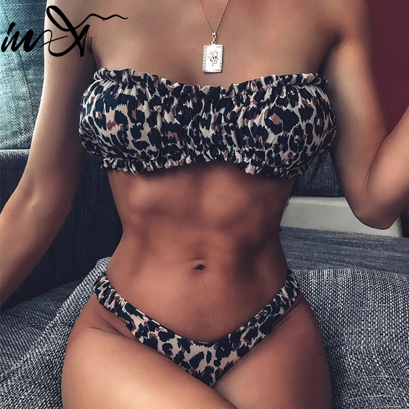 In-X сексуальное микро бикини 2019 купальник с оборками Женский бандо набор высокой