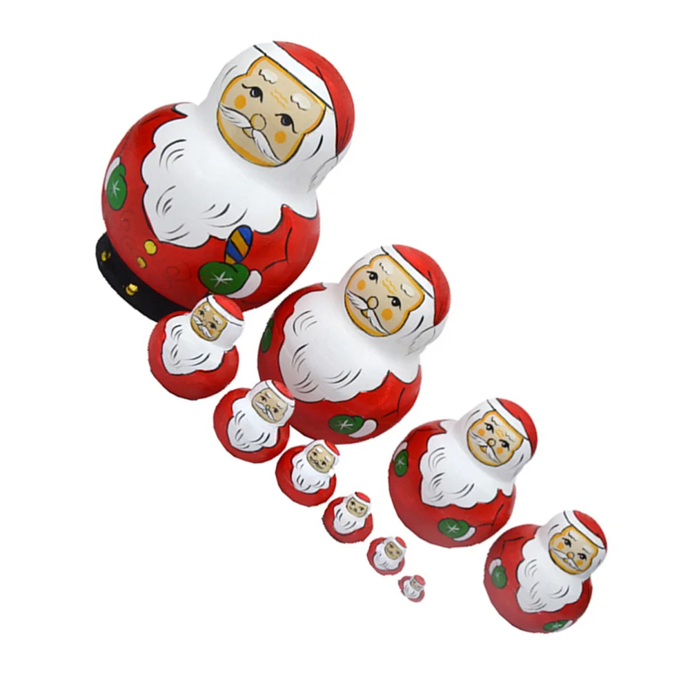 

10 Layers Xmas Santa Doll Wooden Russia Nesting Doll Children Festival Gift for Kids Children