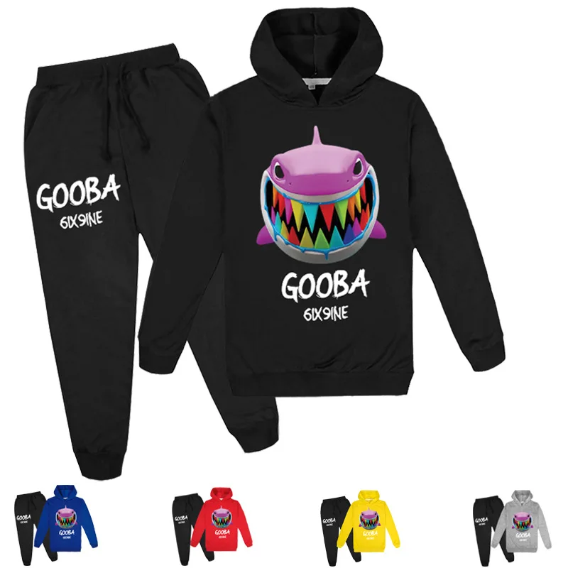 

DLF 2020 6ix9ine Gooba Hoodie Jogger Pants 2pcs Set Kids Tracksuit Cartoon Shark Costume Boys Sport Suit Toddler Girls Outfits