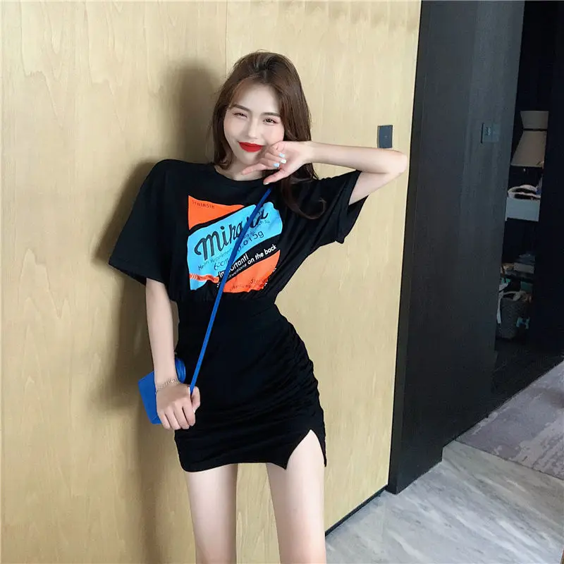 Комплект с платьем и футболкой принтом летняя юбка топ в стиле K-POP Женский