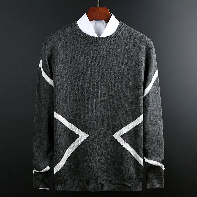 

Свитер мужской с круглым вырезом, толстый теплый зимний пуловер, Повседневный хлопковый свитер с геометрическим рисунком, черный