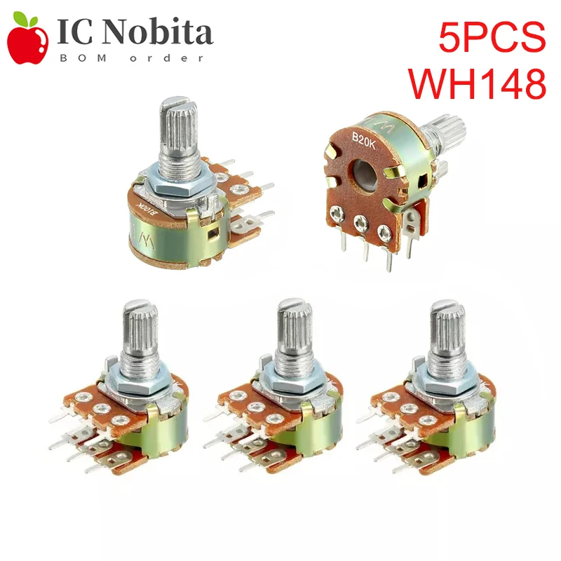 

5PCS WH148 B1K 5K 2K 10K 20K 50K 500K 100K 1M Shaft Amplifier Dual Stereo Potentiometer Handle Length 15mm Adjustable Resistance