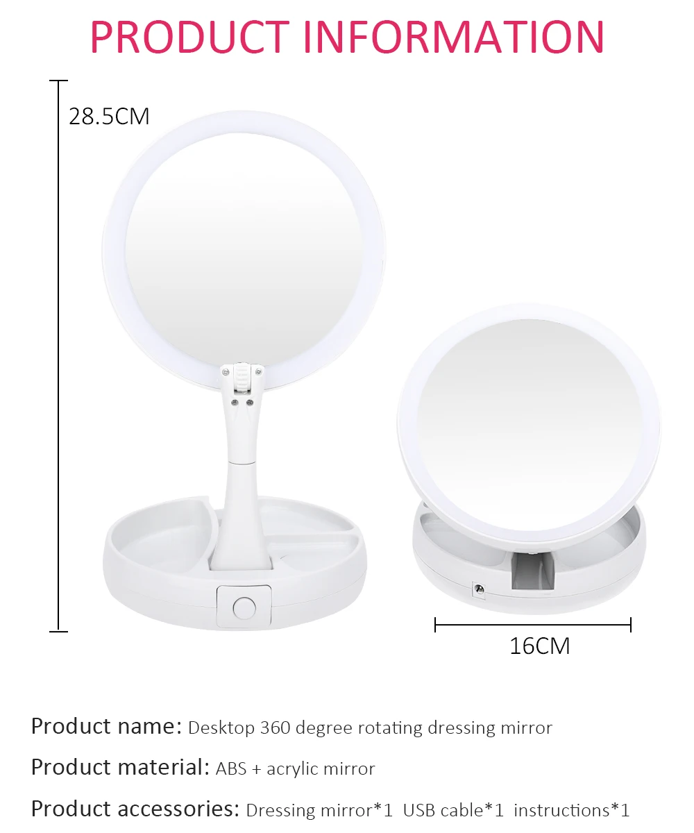 

Foldable USB Charging or Battery Led Mirror Makeup White Vanity Cosmetic Mirror with Light 7X Magnifying Table Mirrors