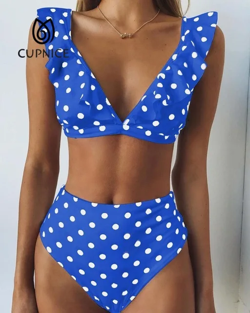 Новинка 2021 женское бикини с оборками CUPNICE Женский раздельный купальник высокой