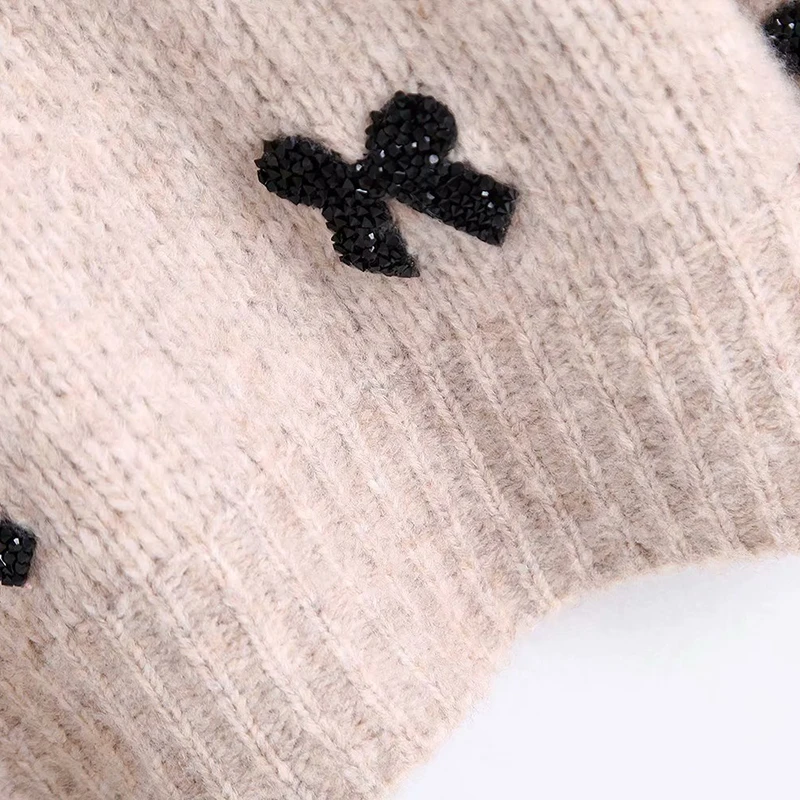 Женские милые вязаные свитера с бисером и галстуком бабочкой тянущиеся пуловеры