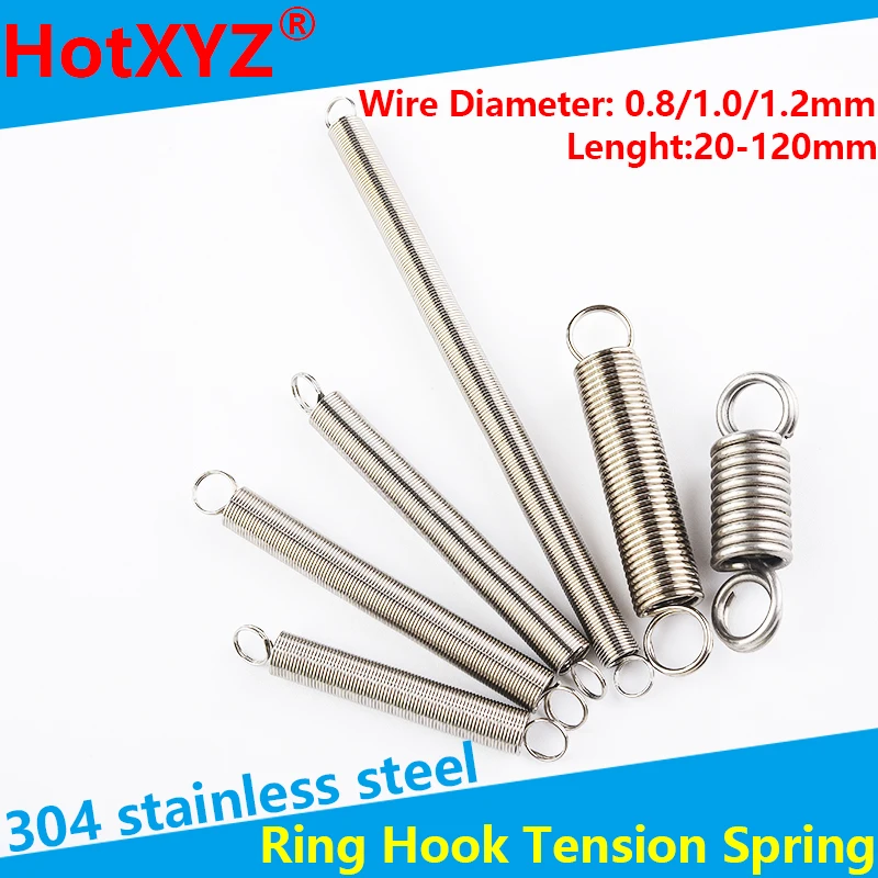 

O Ring Hook Coil Cylindroid Helical Extension Pullback Tension Spring 304 Stainless Steel Wire Diameter 0.8mm 1.0mm 1.2mm
