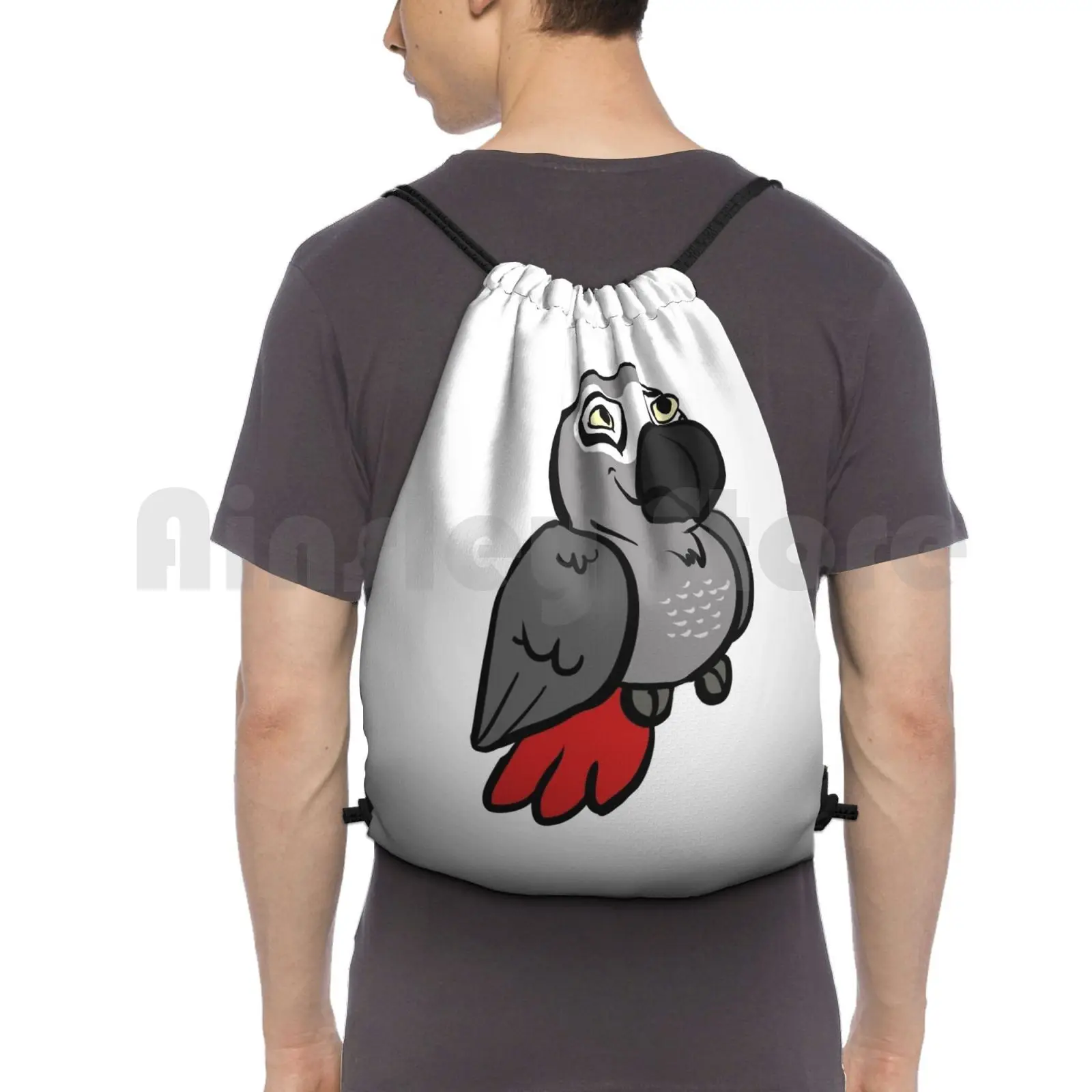 

African Grey Congo Peepo Backpack Drawstring Bags Gym Bag Waterproof Parrot Parrots African Grey Parrot African Grey