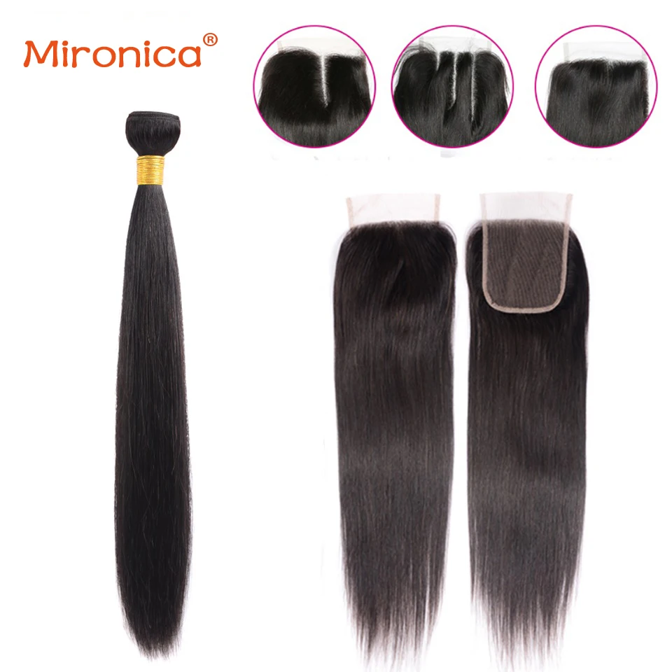 

MIRONICA Hair 150% Density Malaysian Straight Bundles With Closure Remy Human Hair 4 Bundles With Closure For Black Women