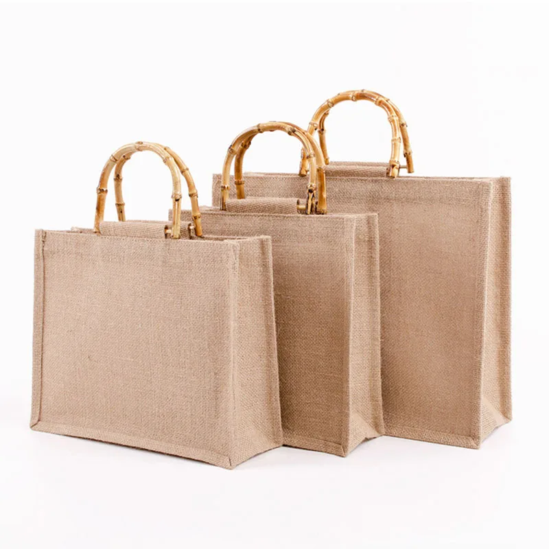 

Kitchen Reusable Natural Burlap Tote Bags Jute Bags Tote Bag Eco Friendly Burlap Grocery Bags for Shopping Beach Vacation Picnic