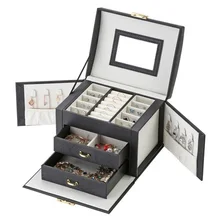 Hot Sale Large Jewelry Box Organizer PU Leather Drawer Jewellery Boxes Velvet Earring Ring Necklace Jewelry Storage Case Casket