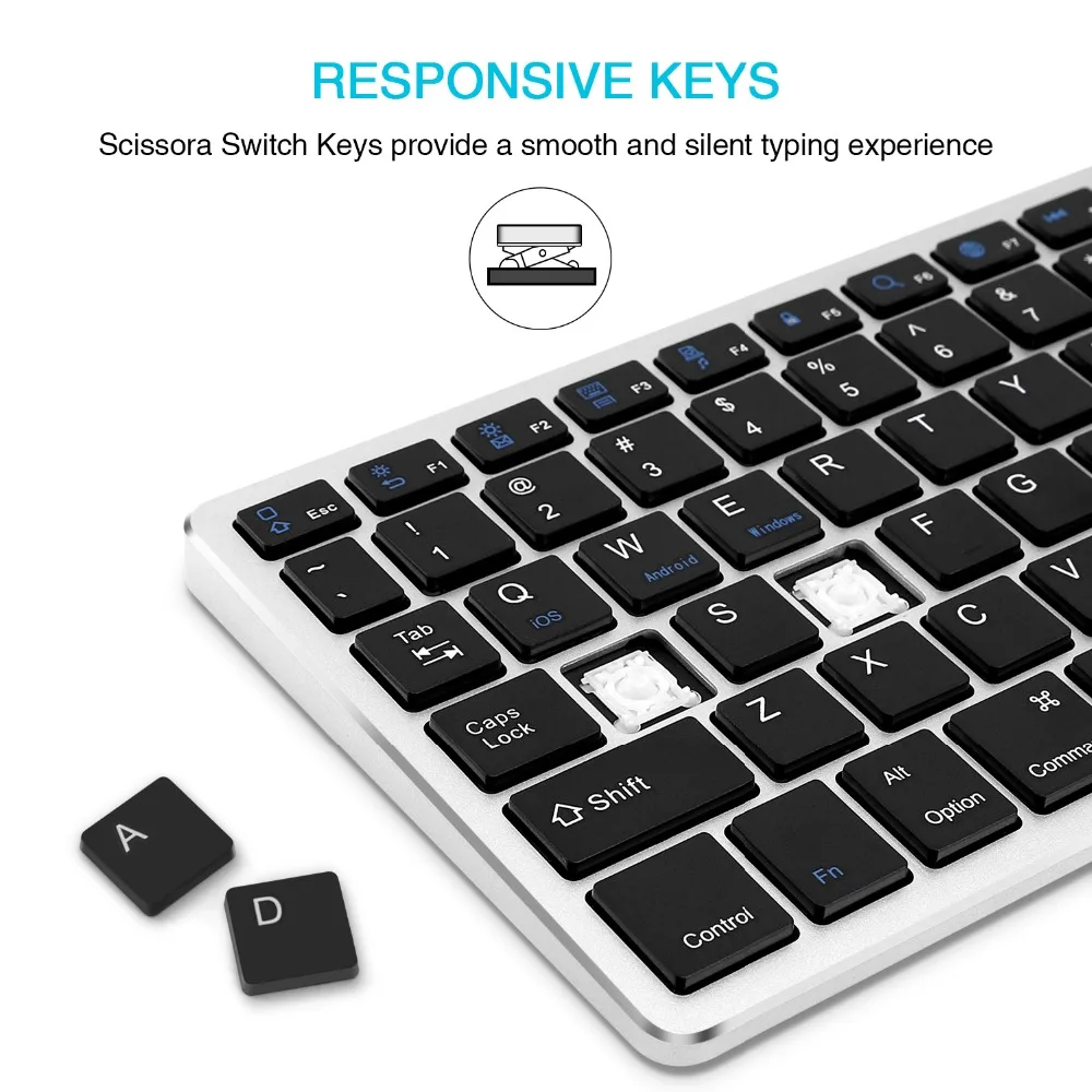 Zienstar ультра тонкая стандартная Bluetooth клавиатура для IPAD, MACBOOK, ноутбука, компьютера и планшета, перезаряжаемая литиевая батарея
