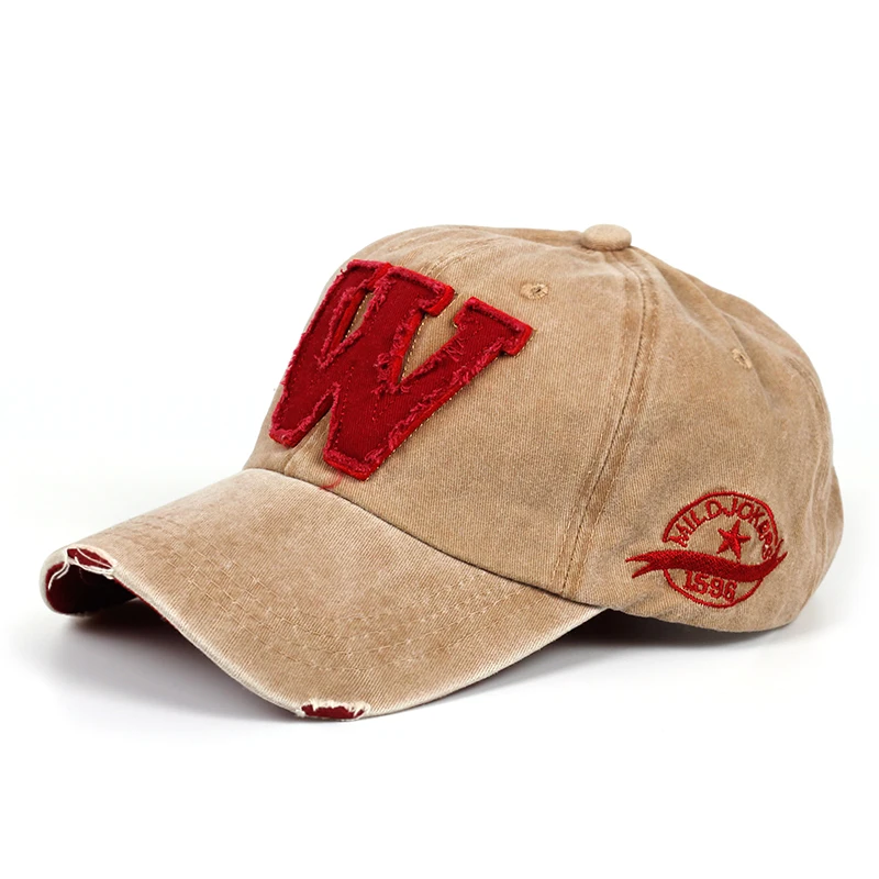 new cotton letter W Baseball Cap retro outdoor sports caps women bone gorras curved fitted washed vintage dad hats for men - Цвет: Хаки