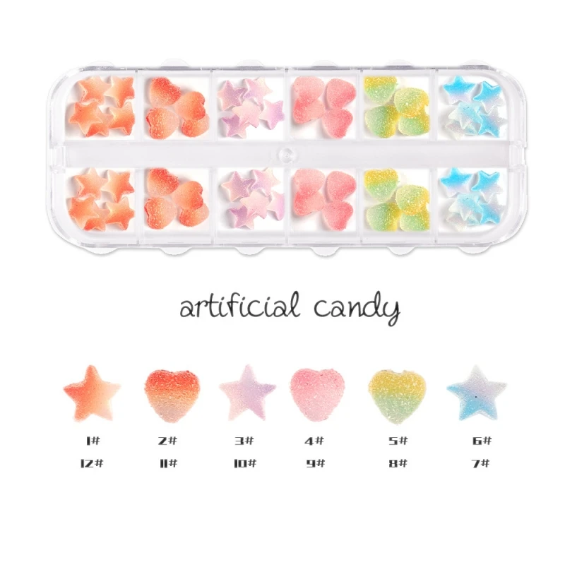 

36pcs Charms Jelly Heart Star Kawaii Colorful Flat Acrylic Resin For Nails Art 3D Nail Art Candy Nail Designs Decoration