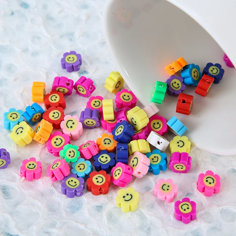 50 шт./лот смешанные с рисунком &quotПодсолнух&quot смайлик Полимерная глина Spacer