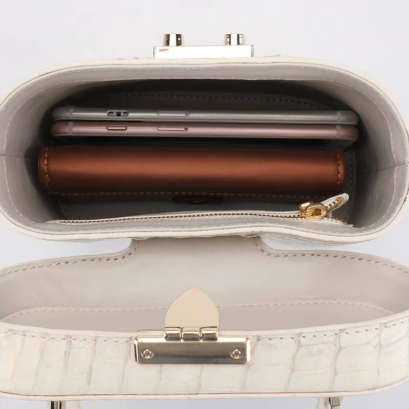 

McParko Luxury Bucket Bags For Women 2019 Original Crocodile Genuine Leather Handbag Top-handle Women Bags White Small Party Bag