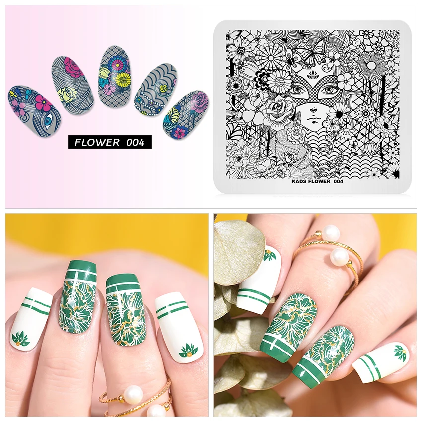 Трафареты KADS для стемпинга ногтей цветок 004 девушка в лозе Подсолнух кружевное