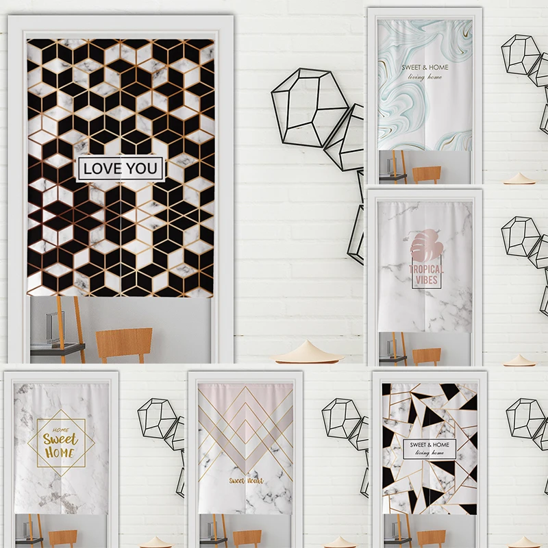 

Nordic Marble Texture Cloth Door Curtain Kitchen Bedroom Partition Curtain Tube Curtain Shower Curtains Blackout Curtain