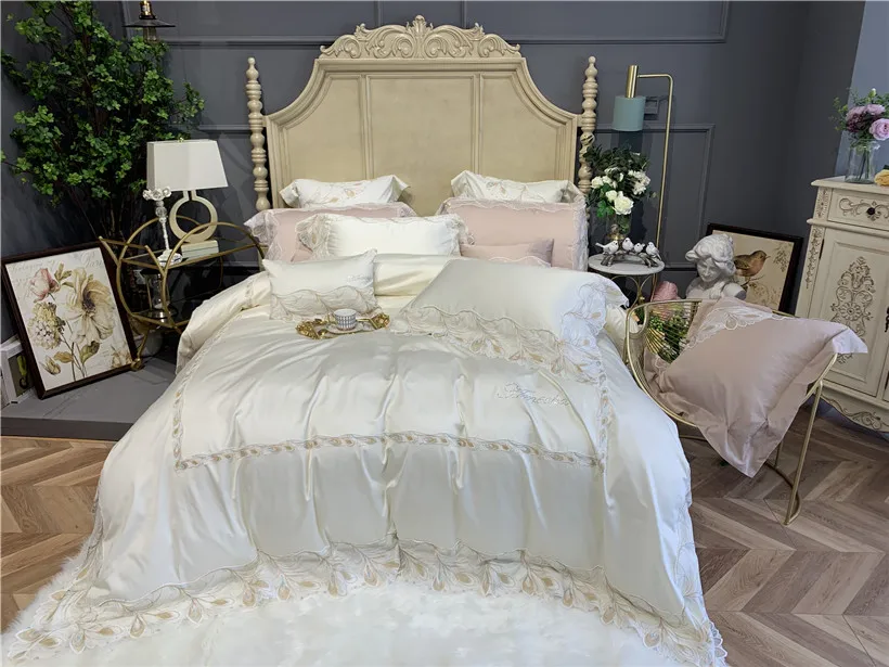 Кружевной Край Египетский хлопок пододеяльник набор желтый кремовый белый