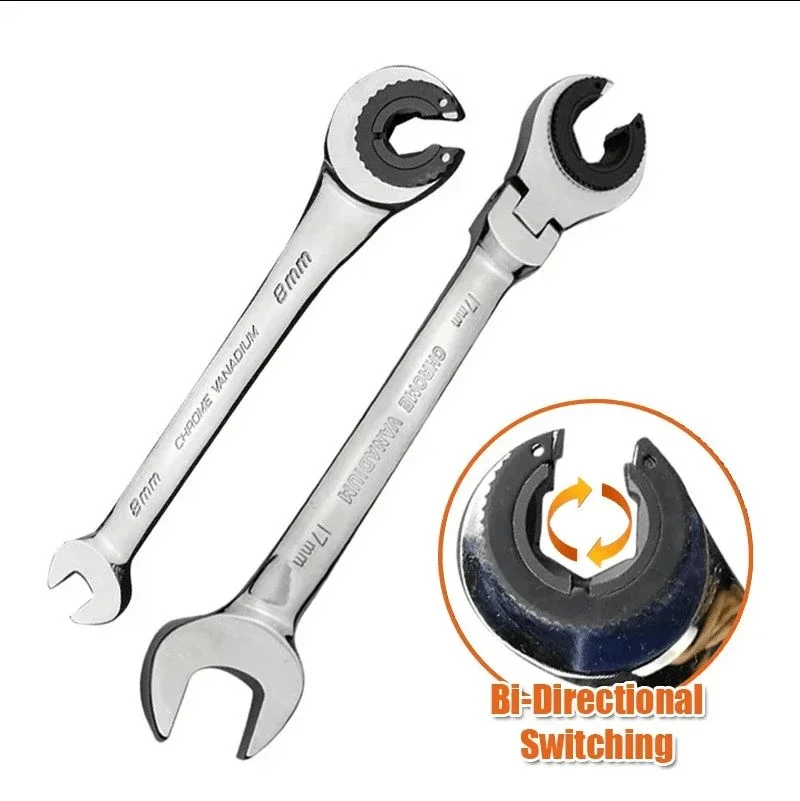 

1Pc 8-19 mm Tubing Ratchet Spanner Combination Wrench Ratchet Flex-head Metric Oil Flexible Open End Wrenches Tools