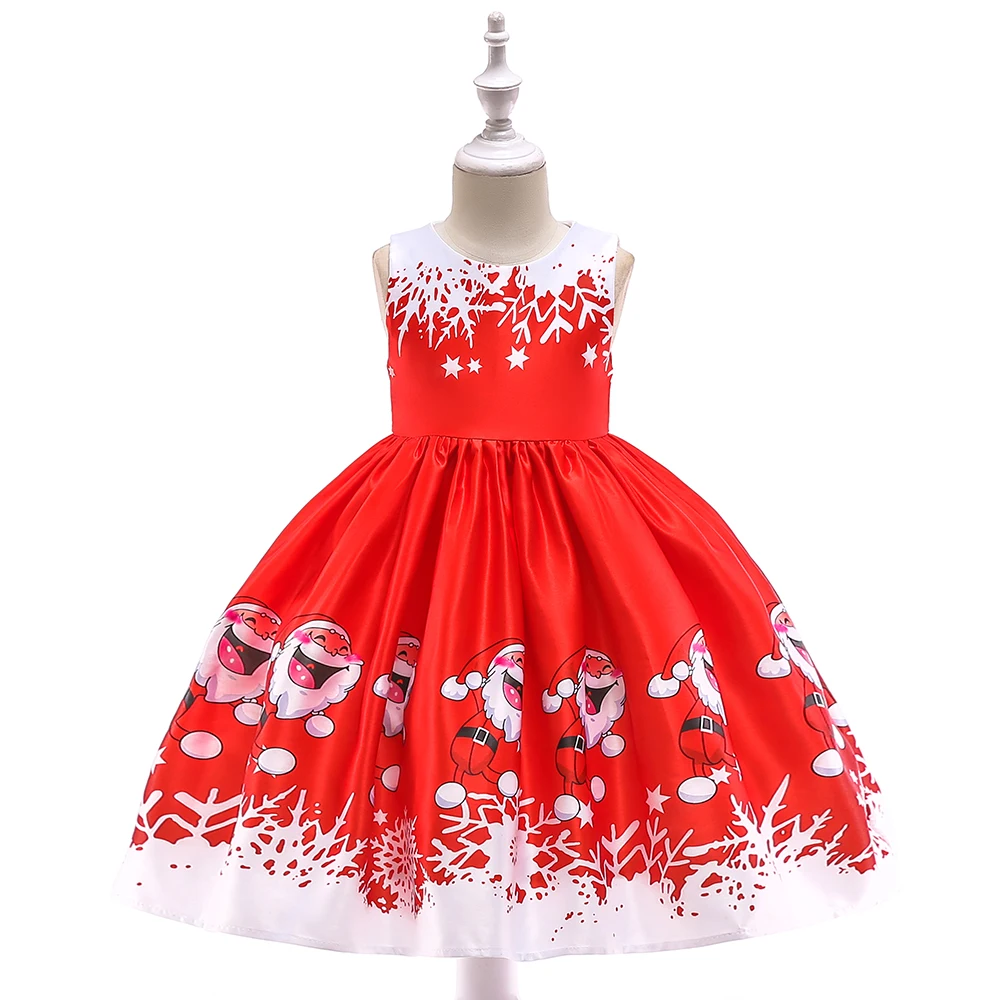 

2022 New Snowflake Pattern Christmas Style Girls Dress Santa Claus Princess Kids Home Party Clothing Children Birthday Present