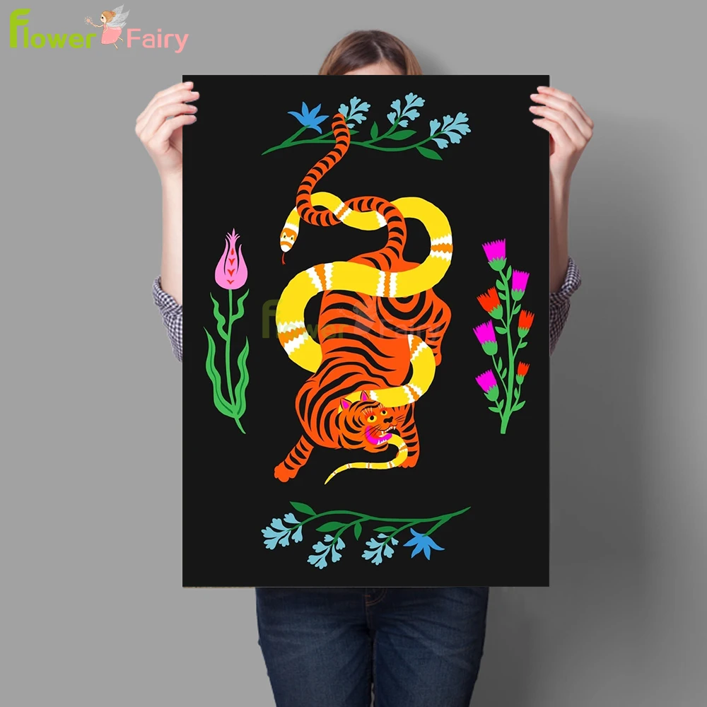 

Ethnic Style Animal Tiger Snake Wall Art Canvas Painting Star Moon Nordic Poster Wall Pictures For Living Room Home Unframed