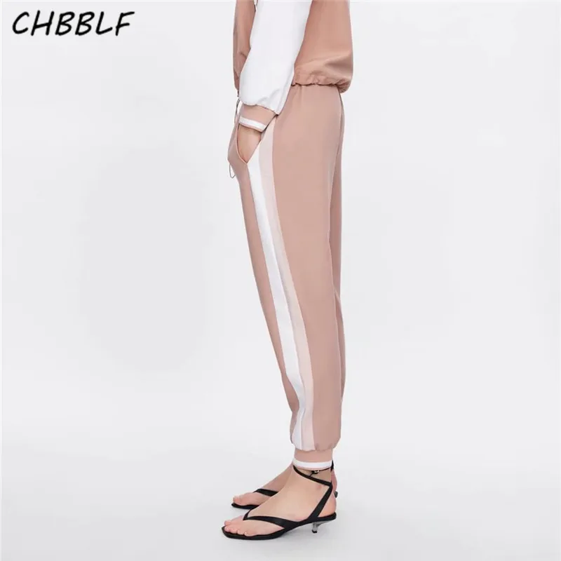 CHBBLF женские элегантные однотонные брюки с карманами эластичной талией на