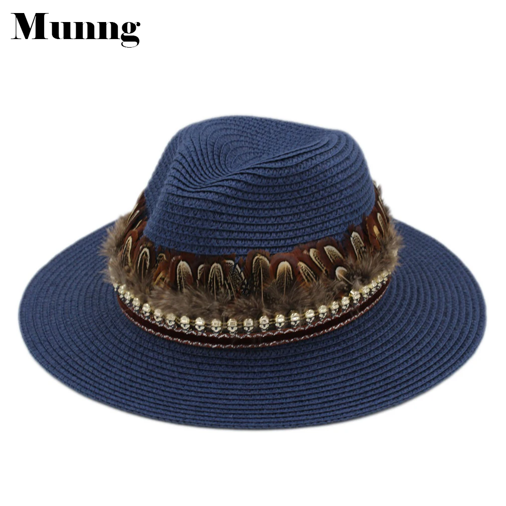 

Munng Summer Unisex Floppy Wide Brim Panama Straw Hat Casual Beach Sun Cap UPF50+