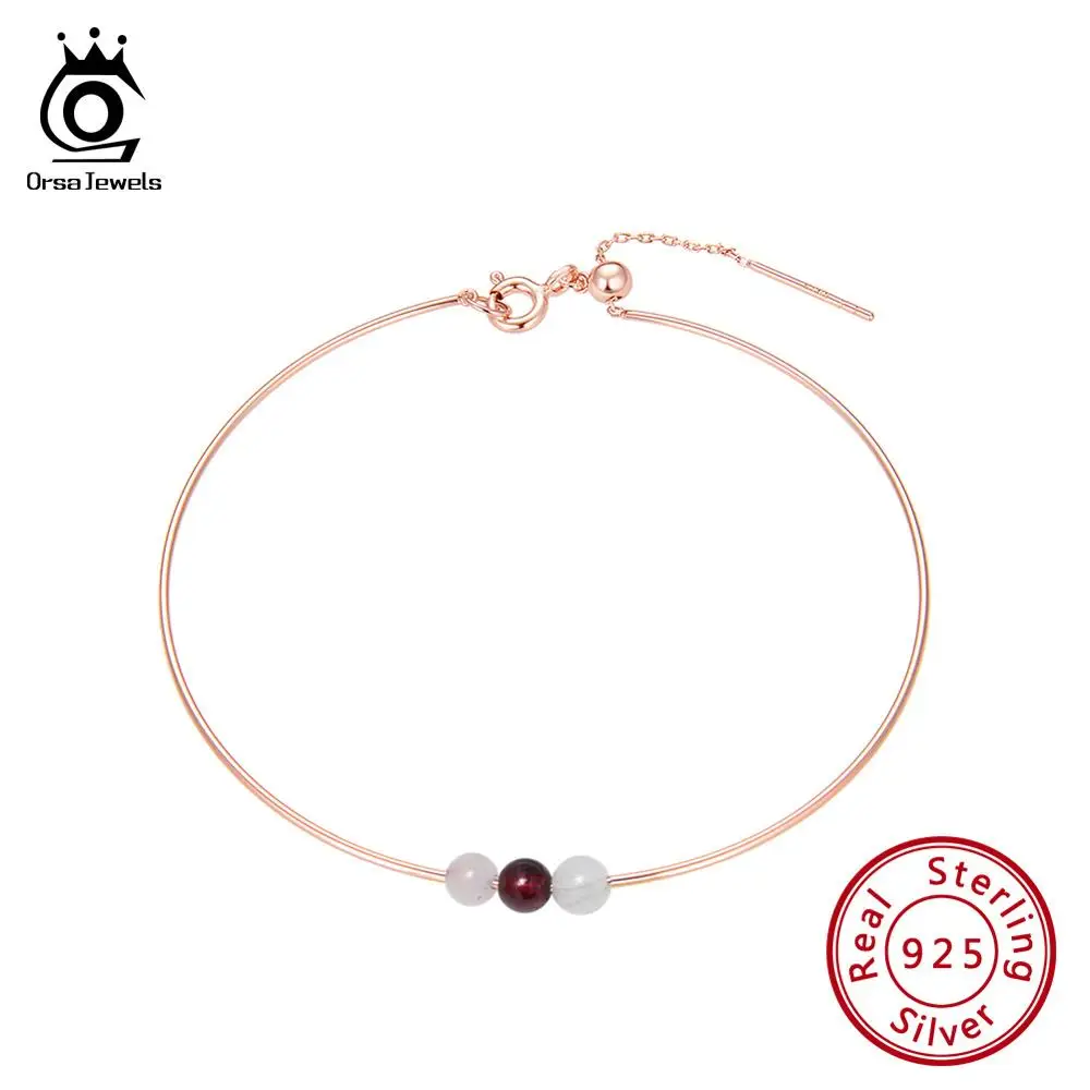 ORSA JEWELS Элегантный женский браслет из стерлингового серебра 925 розового золотистого и серебристого цвета очаровательный браслет с 3 камнями изысканные ювелирные изделия SB47