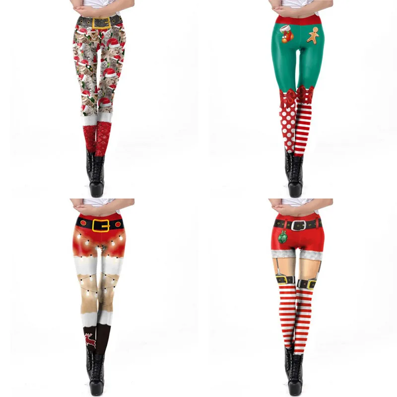 

Leggings Women Pants 3D Christmas Digital Printing High Waist Christmas Holiday Casual Fitness Elastic Skinny Stretch Leggings H