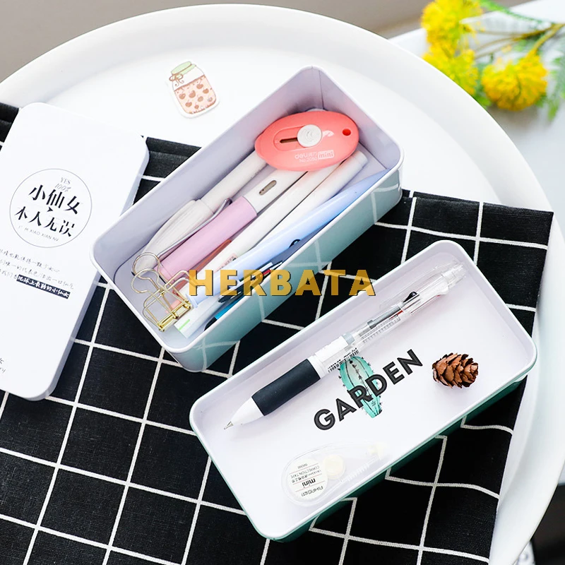 Квадратный железный жестяной пенал чехол для карандашей высококачественный