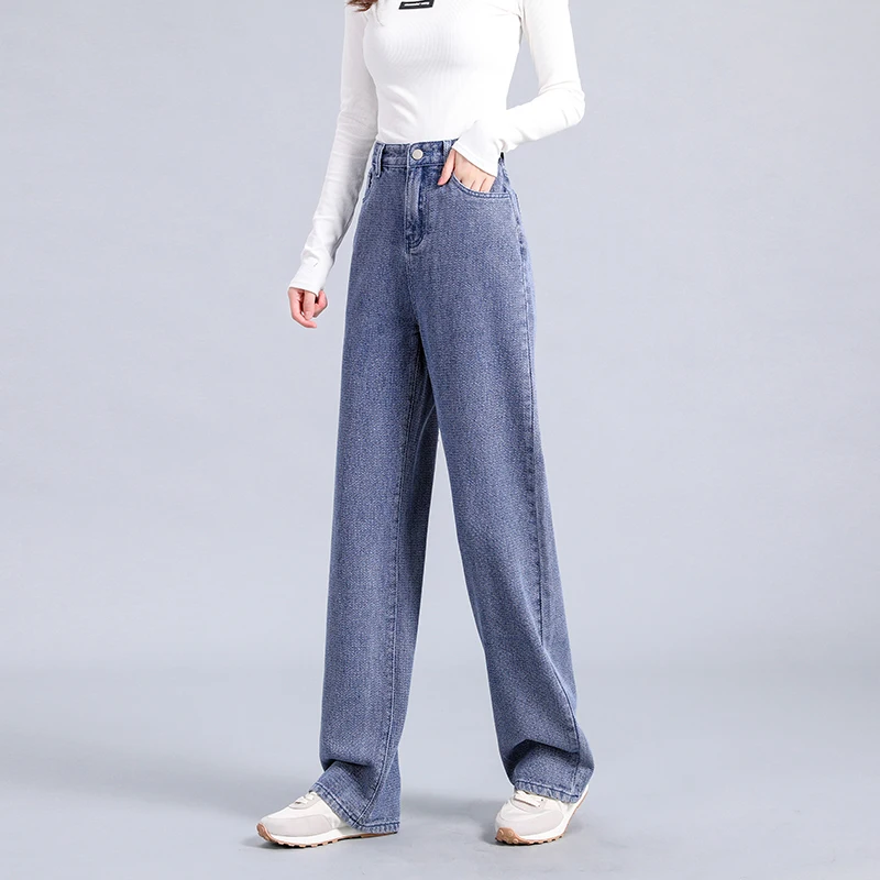 

Women Vintage Solid Blue Jeans 2021 High Waist Y2K Denim Wide Leg Pants Korean Fashion Loose Trousers Jean Streetwear P255