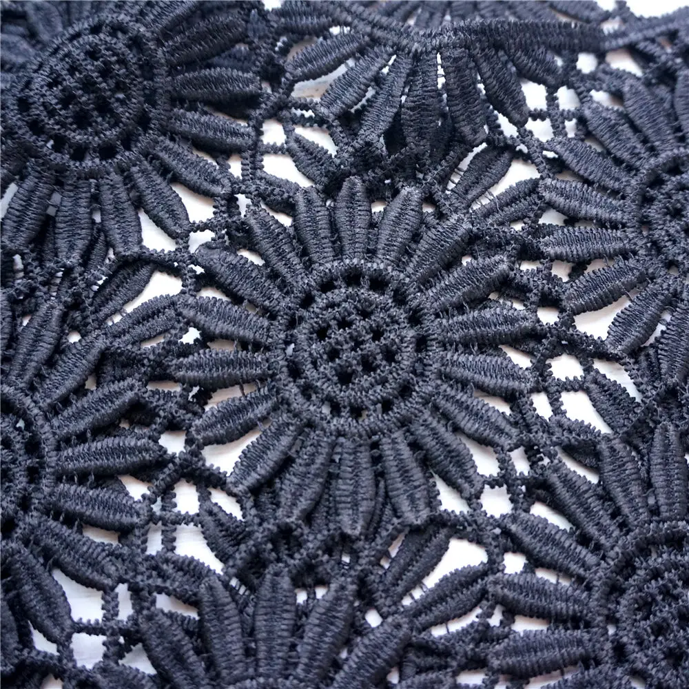 Черная ткань воротник вышитый цветок полые аппликации пришить патч для платья