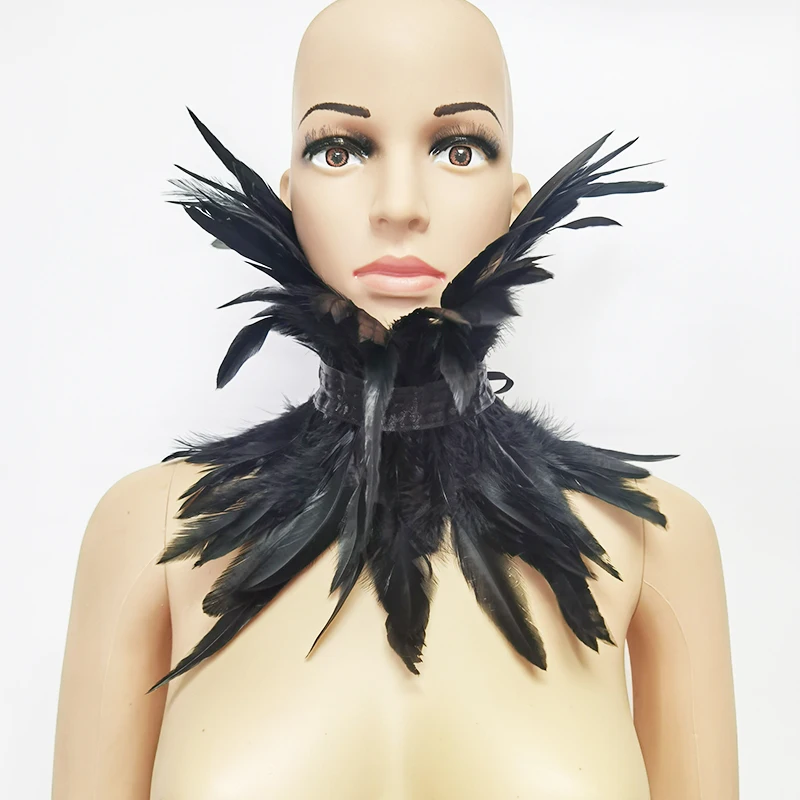 Готический воротник с искусственными перьями викторианский натуральными