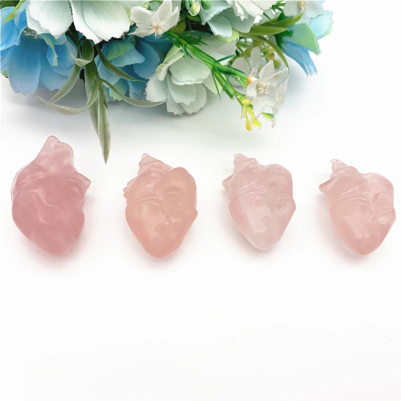

1PC Natural Rose Pink Crystal Cardiac Heart Shaped Hand Carved Polished Reiki Home Decor Natural Stones and Minerals