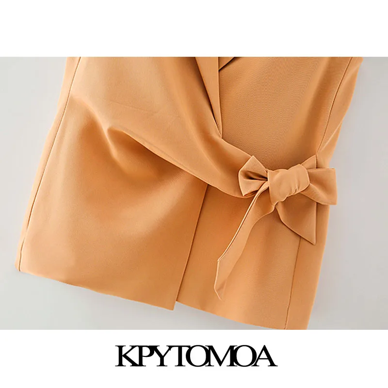 

KPYTOMOA Women 2020 Fashion With Belt Office Wear Wrap Vest Coat Vintage Notched Collar Sleeveless Female Waistcoat Chic Tops