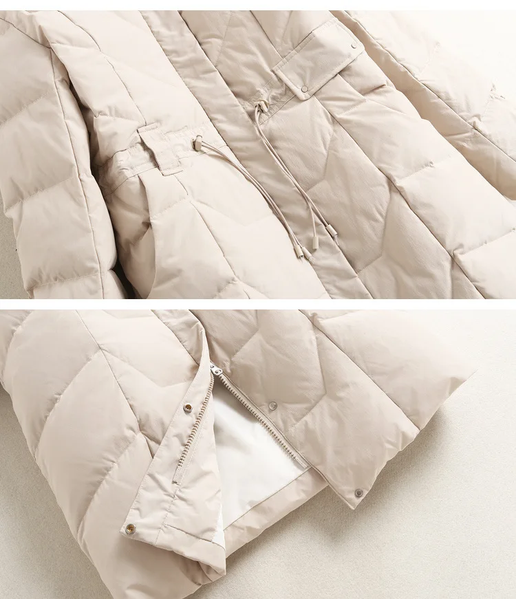 

Detachable Fox Fur Collar Down Jacket 2020 New Waist Drawstring Coat Hoodie Zipper Long Winter Jacket and Coat for Women