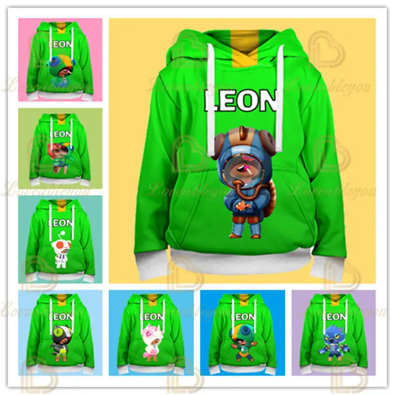 

Kid Winter Clothes Hoodie Sweatshirt Fashion Game Stars Leon Print Cloth Pullover Hoodie Children Christmas Gift