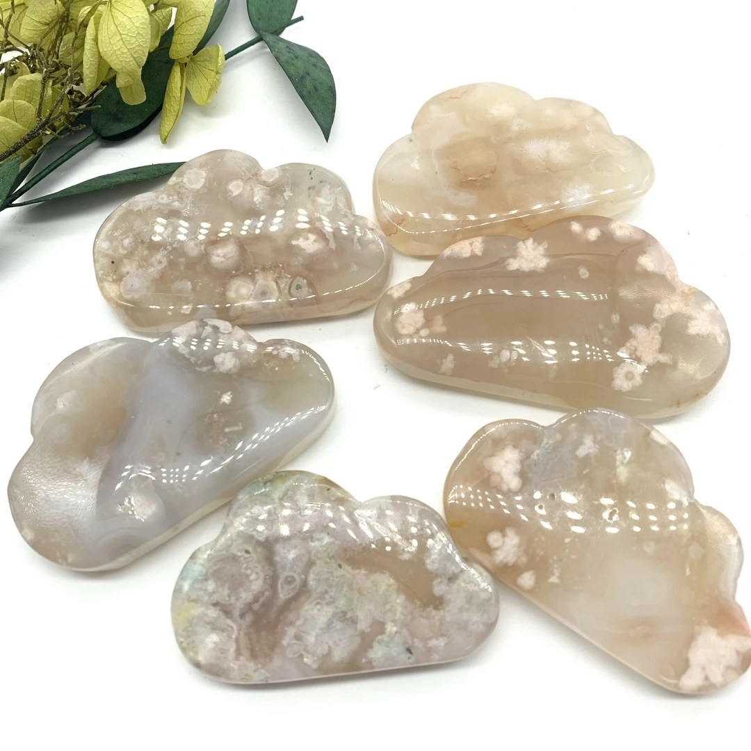 

Natural Polished Sakura Cherry Agate Crystal Cloud Shaped Stone Carved Specimen Stones Gifts Healing Decor Minerals