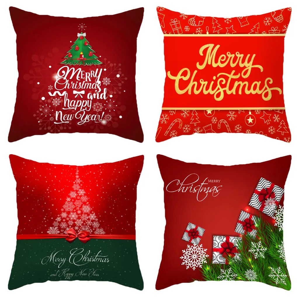 Рождественская декоративная наволочка для подушки 4 шт. диванной красная