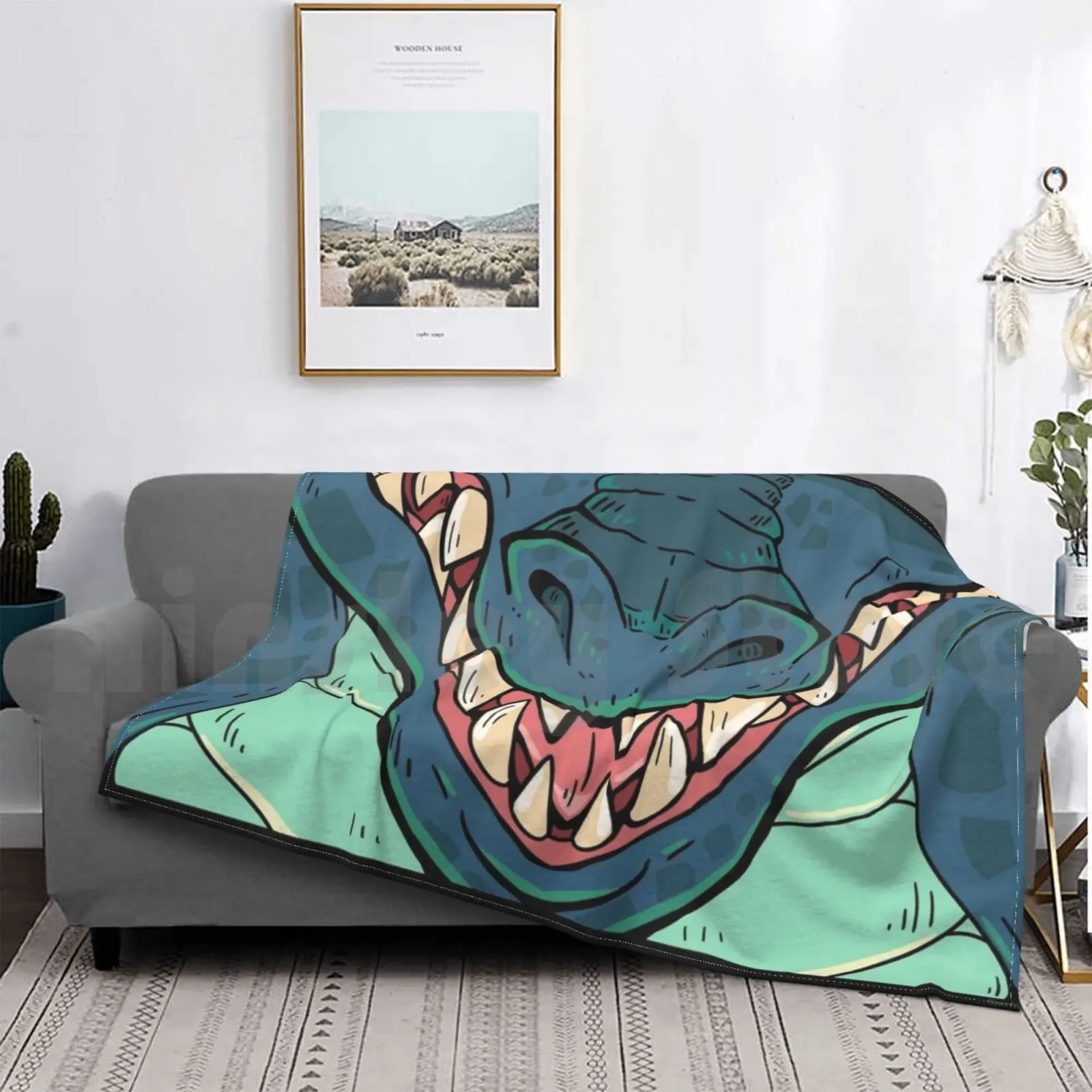 Blue Dragon Blanket Fashion Custom Dragon Snout Teeth Furry Mythical Fantasy