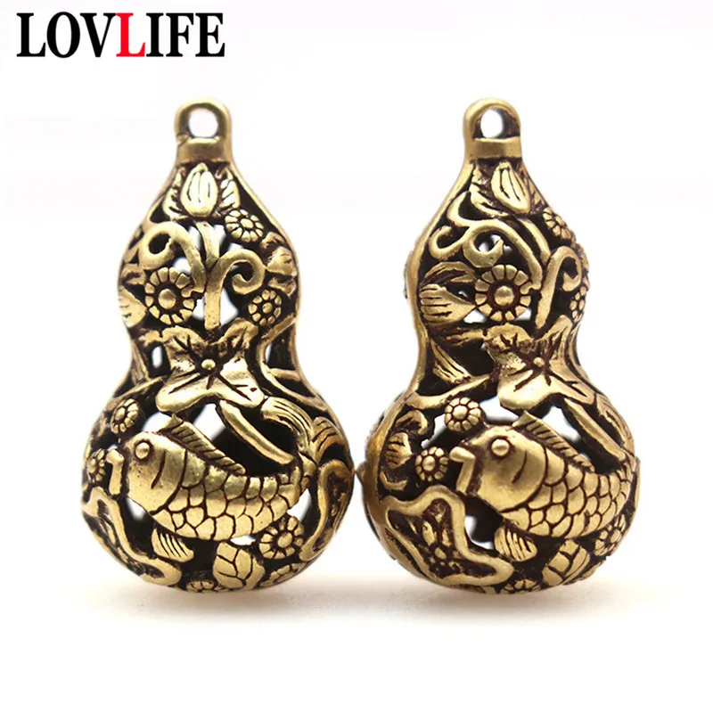 Ретро латунный полый рыба и Тыква брелок Подвеска из чистой меди Брелки Подвески